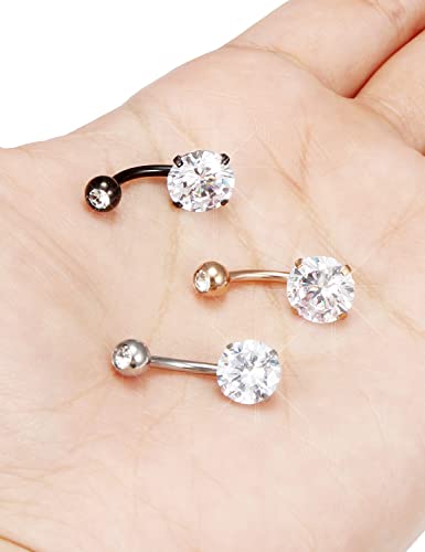 Long Belly Button Ring 6mm 8mm 10mm 12mm 14mm Surgical Stainless Steel Round Cubic Zirconia Navel Barbell Long Bar Belly Button Piercing Jewelry Silver, black, rose gold belly ring - color: 3pcs-10mm-colour mixture belly rings