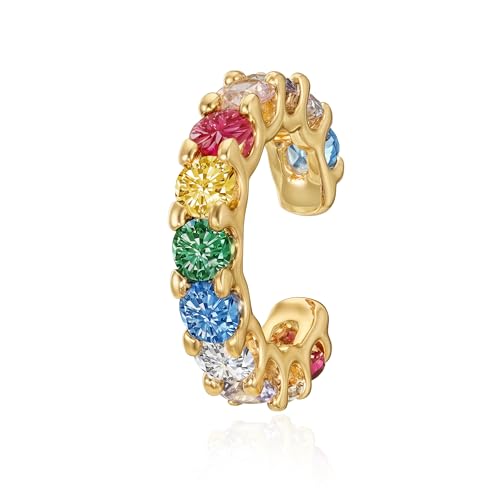 Ear Cuffs Non Piercing for Women 14K Gold Plated Ear Cuff Earrings Colorful Cubic Zirconia Paved Trendy Cartilage Earring Jewelry | Single - color: Multicolor