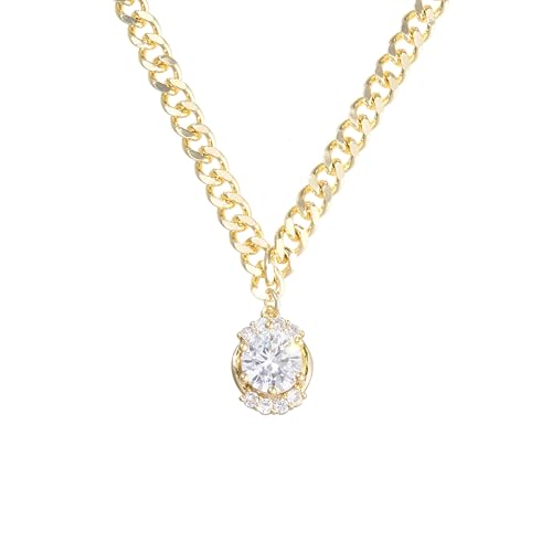 14K Gold Chunky Chain Women Necklace 6*6mm Large Sparkling Cubic Zirconia CZ Pendant, with 16-18'' Adjustable Thick Cable Link, Gift for Christmas, Baptism, Wedding, Birthday, Anniversary ( Box Included)