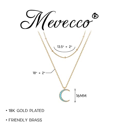 MEVECCO Dainty Pendant Layered Necklaces for Women | 18K Gold Plated Brass, 2-Piece Set With A Choker-Length Upper Layer, Wear Together Or Separately, Refined Everyday Style - style: layered turquoise crescent