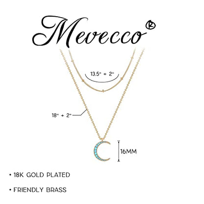MEVECCO Dainty Pendant Layered Necklaces for Women | 18K Gold Plated Brass, 2-Piece Set With A Choker-Length Upper Layer, Wear Together Or Separately, Refined Everyday Style - style: layered turquoise crescent