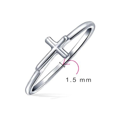Bling Jewelry Minimalist Simple Midi Knuckle Thin 1MM Band Stackable Religious Sideways Cross Ring For Teen Yellow 14K Gold Plated .925 Sterling Silver - color: Silver