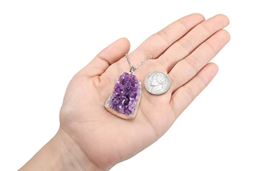 Jovivi Natural Amethyst Cluster Crystal Necklace for Women Men,Irregular Raw Rough Amethyst Quartz Stone Pendant Necklace Jewelry for Spiritual Reiki Healing,Beauty, Love and Positive Energy - color: Silver Plated