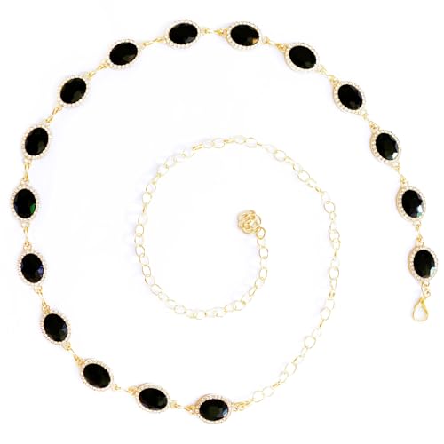 Womens Chain Belt with Jewelry Inlaid Thin Waistband Fashion Waist Belts for Dress Jeans - color: Black