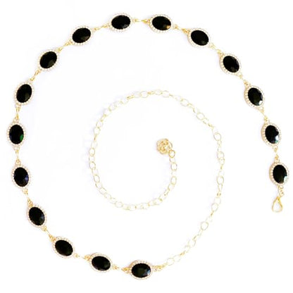 Womens Chain Belt with Jewelry Inlaid Thin Waistband Fashion Waist Belts for Dress Jeans - color: Black
