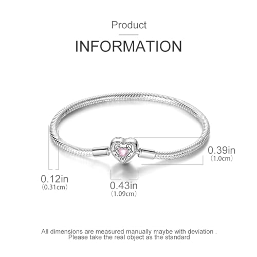 MULA 925 Sterling Silver Snake Chain Charm Bracelet Butterfly Heart Clover with 5A Cubic Zirconia Bracelets for Women - color: Retro Heart