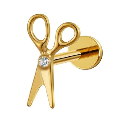 16G 6mm 8mm ASTM F136 Titanium Cartilage Piercing Jewelry Stud for Tragus Helix Conch Flat - color: Scissor - Gold