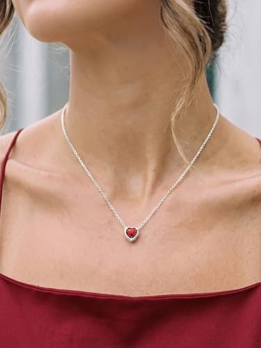 Silvora Heart/Round Birthstone Necklace for Women, Sparkling Crystal Pendant, Dainty Birth Month Jewelry, Adjustable 16"+2" Chain - color: Silver, style: January Heart