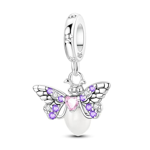 LNQOBU 925 Sterling Silver Charms Color-changing Chameleon Dangle Charm Beads Glow in the Dark Charme fits Pandora Bracelets and Necklace Jewelry Gift for Women - style: Pink and Purple Firefly Charm