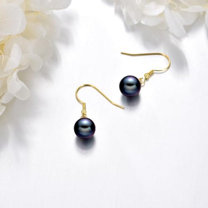 925 Sterling Silver Black Pearl Dangle Earrings Pearls Drop Jewelry Birthday Gifts for Women - color: Black Pearl-Gold