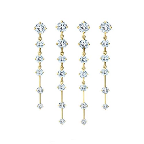 Rhinestone Earrings Dangling for Women Sparkly Silver Dangle Earrings Girls Long Chandelier Earrings Tassel Lightweight Ear Studs Cubic Zirconia (KE001S-W) - color: A-2 pair gold YE01GL