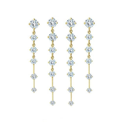 Rhinestone Earrings Dangling for Women Sparkly Silver Dangle Earrings Girls Long Chandelier Earrings Tassel Lightweight Ear Studs Cubic Zirconia (KE001S-W) - color: A-2 pair gold YE01GL
