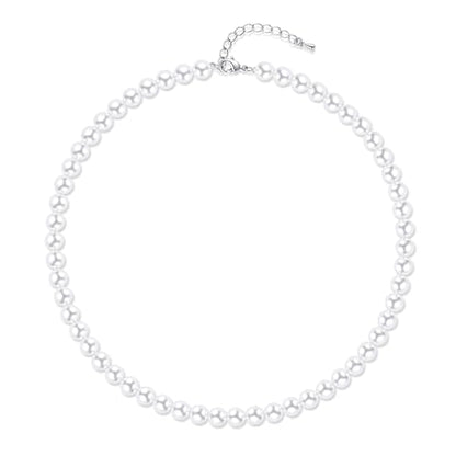 Aleasha Faux Pearl Strand 4mm-10mm 14"-22" White Pearl Necklace Choker Women Men Wedding Jewelry - color: White-8mm, size: 18inches