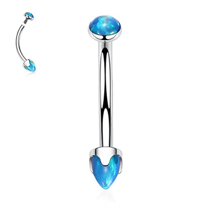 GAGABODY Titanium Eyebrow Jewelry - Curved Barbell & Labret Stud, 16g - Belly Button Ring & Cartilage Earring - Opal Bridge Jewelry - color: 1Pc-Arrow Shape Blue Opal