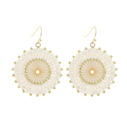 Colorful Bead Earrings For Women Summer Beach Handmade Bead Earrings Bohemia Hoop Dangle Earring For women - color: White