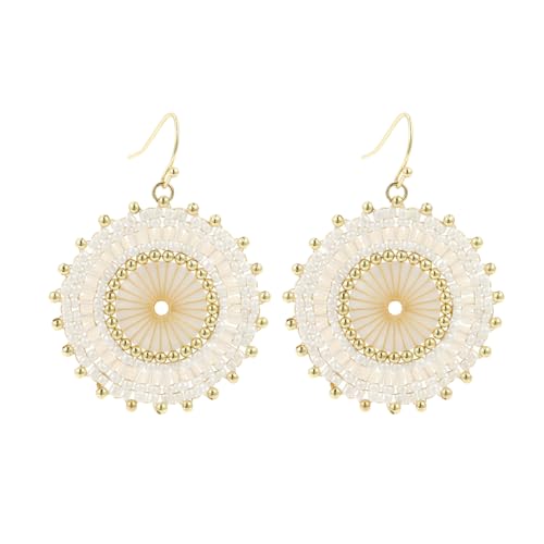 Colorful Bead Earrings For Women Summer Beach Handmade Bead Earrings Bohemia Hoop Dangle Earring For women - color: White
