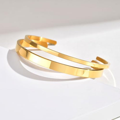 Stainless Steel Mens Cuff Bracelet : Minimal Cool Silver/Black/Gold Plated Open Metal Cuff Bangle Bracelets for Men,Mens Bracelet Jewelry Gift - color: Gold Plated-2-Pack, size: Medium( fit 5.5"-7.2" wrist)