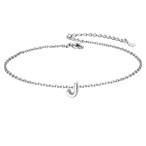 ChicSilver Initial Bracelet for Women 925 Sterling Silver Letter Initial Bracelet Dainty Personalized 26 Alphabet Jewelry Gifts for Birthday Anniversary Wedding - style: J