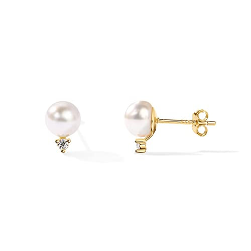 PAVOI 18K Gold Plated 925 Sterling Silver Post Cubic Zirconia | AAA+ Quality Handpicked Freshwater Cultured Stud Button Pearl Earrings - style: Yellow Gold