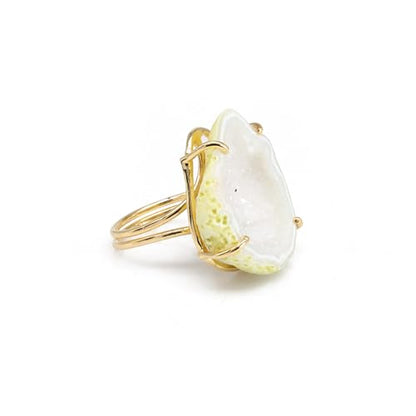 Elegant Geode Druzy Gemstone Statement Ring for Women, Adjustable Ring, Gold Plated Stone Size 20-25mm - color: White, style: 1