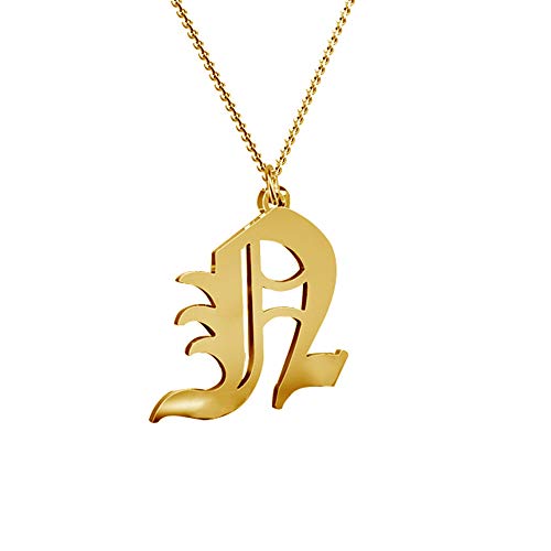 Women's Old English Initial Necklace 18K Gold Plated Stainless Steel Letter Pendant Gift - style: N
