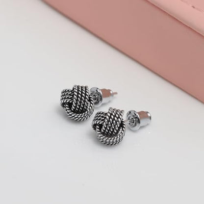 LeCalla Sterling Silver Love Knot Stud Earrings - Lightweight Italian Design Twisted Earrings for Women - color: Black Antique Knot