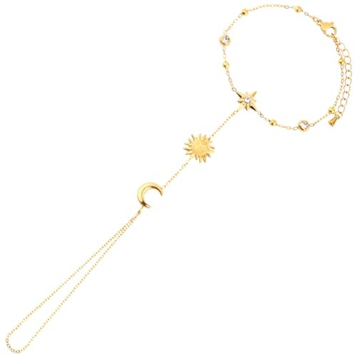 18K Gold Plated Stainless Steel Dainty Charms Colorful Crystal Birthstone Bracelet Minimalist Cute Jewelry for Women - color: Sun Moon Star