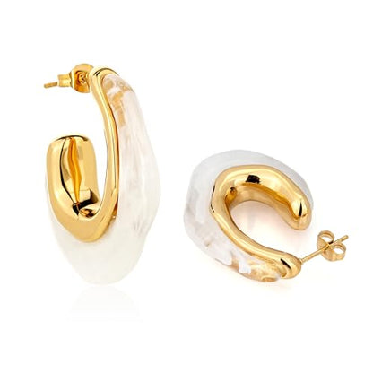 Enamel Hoop Earring for Women 18k Gold Plated Chunky Two-Tone U/C Shaped Earring Enamel Jewelry Gift for Wife Girlfriend - color: Orange 2