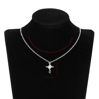 Dainty Cross Pendant Necklace Women’s Engagement Jewelry with Chic Shiny CZ - color: Silver Color