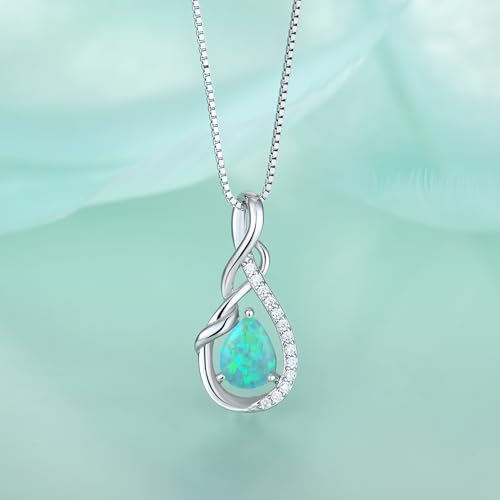 STARCHENIE Infinity Teardrop Necklace for Women 925 Sterling Silver Pendant Birthstone Jewelry - color: Silver-Green Opal