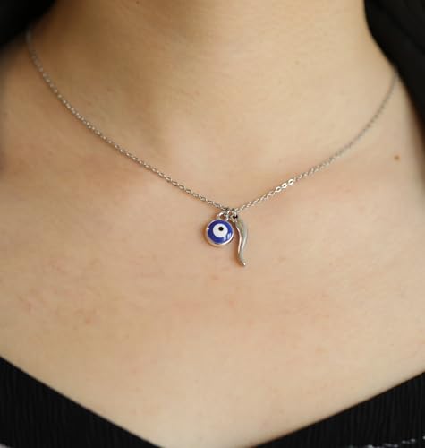 Silver Necklaces for Women Teens, Best Friend Necklace Sister Daughter Gift | Horseshoe Butterfly Swan Wave Evil Eye Necklace Graduation Chritmas Birthday Gifts for Women, Stainless Steel - style: Evil Eye