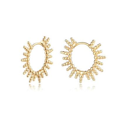 Dremmy Studios Dainty CZ Huggie Hoop Earrings 14K Gold Plated Chunky Simple Cute Thick Round Frill Bead Ball Starburst Cuff Earrings Cubic Zirconia Hoop Earrings Minimalist Personalized Gift for Her - color: Bead GD