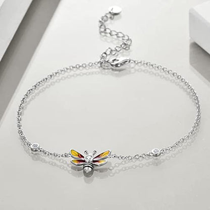 YAFEINI Anklet Bracelets for Women Girls Sterling Silver Hummingbird/Dragonfly/Butterfly Link Chain Anklets Jewelry Gifts - color: Bee anklets