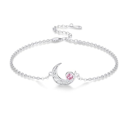Moon Bracelet for Women 925 Sterling Silver Moonstone/Birthstone Moon Bracelet Butterfly/Dragonfly Bracelet Celtic Moon Butterfly Dragonfly Jewelry Gifts for Women - style: 10-Oct Birthstone