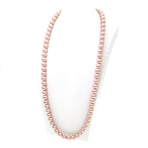 AAA+ Simulated Pearl Strand Necklace Colorful 10mm Pearls Choker Necklaces for Women 1920s Long Costume Jewelry Gift - color: long pearl necklace Pink 24 Inches