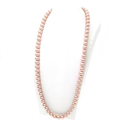 AAA+ Simulated Pearl Strand Necklace Colorful 10mm Pearls Choker Necklaces for Women 1920s Long Costume Jewelry Gift - color: long pearl necklace Pink 24 Inches