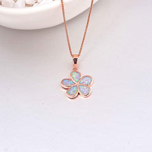 CiNily Opal Leaf/Flower Pendant Necklace for Women Silver Plated Jewelry Gift - color: Flower-Rose Gold