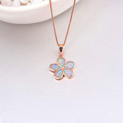 CiNily Opal Leaf/Flower Pendant Necklace for Women Silver Plated Jewelry Gift - color: Flower-Rose Gold