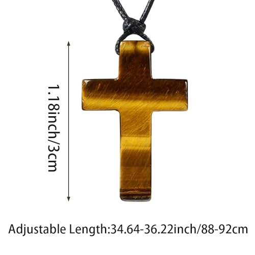 FANASY Natural Gemstone Pendant Necklace for Men Healing Crystal Pendant Adjustable Black Rope Necklace Jewelry Gifts for Women Men - color: X- Cross Tiger's Eye