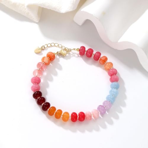 colorful Natural Stone Beaded Bracelets for Women, Boho Handmade Gemstone Bracelet, Stackable Summer Beach Jewelry - color: Colorful Bead 2