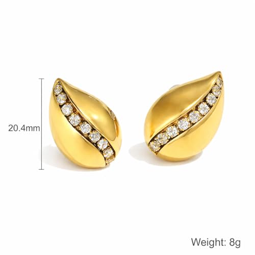 18K Gold Plated Stainless Steel Statement Earrings for Women - Trendy Hoops with Cubic Zirconia - Lightweight Non-Tarnish Waterproof Fashion Jewelry Gift - style: Zircon Water Drop