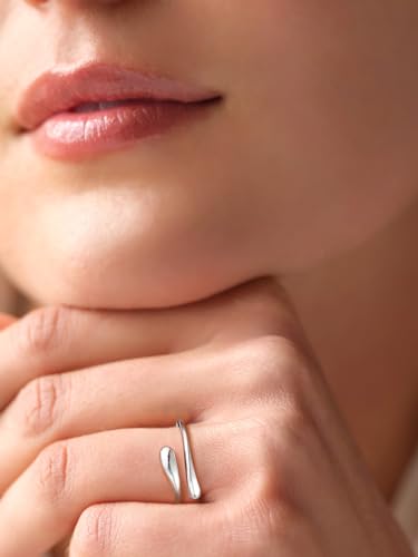 Bestyle Silver Birthstone Ring for Women, Dainty Sterling Silver Teardrop Ring Open Adjustable Band Ring, Love Statement TOI et Moi Ring Promise Ring for Her - color: 00. Silver Teardrop