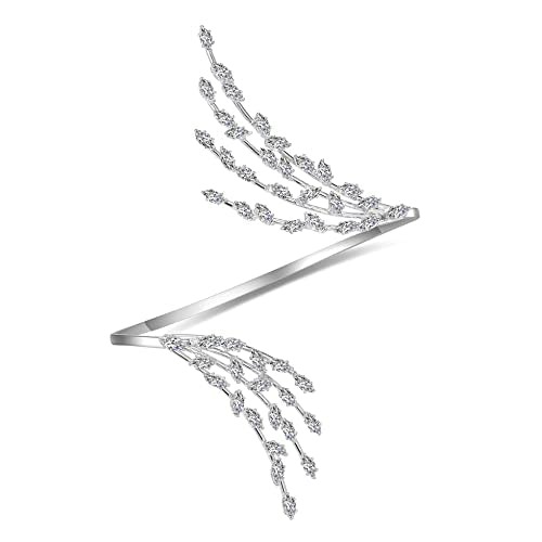 Statement Ring for Women, Silver CZ Hand Palm Multiple Finger Ring Bracelet Unique Leaf Design Full Finger Ring Jewelry Gift for Women Adjustable Size - color: Sage