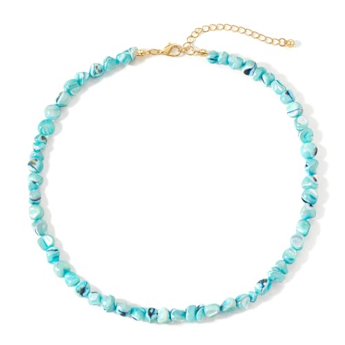 Beach Irregular Colorful Beaded Necklaces for Women Vacation Gifts | Chunky Red Blue White Beaded Choker Necklaces, Beach Boho Vacation Jewelry, Holiday Gifts, Coastal Summer Outfit Accessories - color: Sky Blue