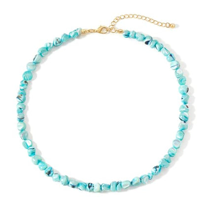 Beach Irregular Colorful Beaded Necklaces for Women Vacation Gifts | Chunky Red Blue White Beaded Choker Necklaces, Beach Boho Vacation Jewelry, Holiday Gifts, Coastal Summer Outfit Accessories - color: Sky Blue