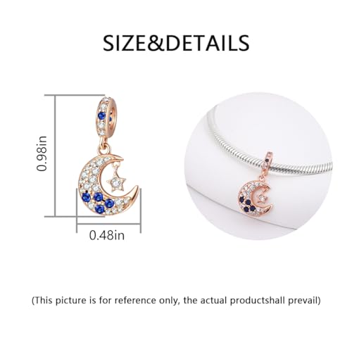Charm for Bracelets and Necklaces, Heart Animals 925 Sterling Silver Bead Celestial Sun Moon Star Charms Jewelry Gift for Women Girls - color: Rose Gold Moon Star Dangle Charm