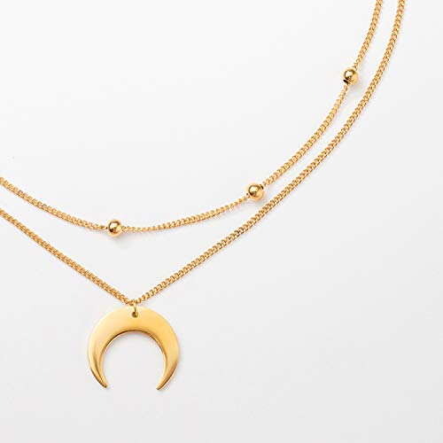 BaubleStar Crescent Pendant Necklace Layering Titanium Chain Choker for Women - color: Gold