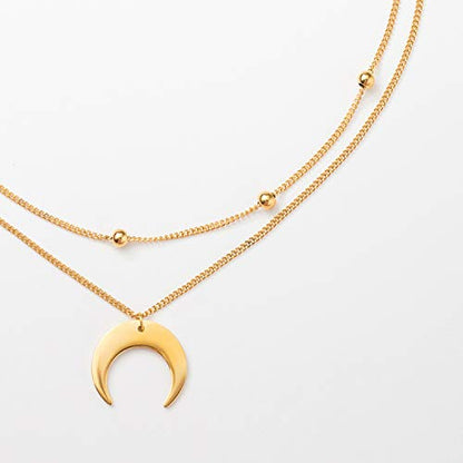 BaubleStar Crescent Pendant Necklace Layering Titanium Chain Choker for Women - color: Gold