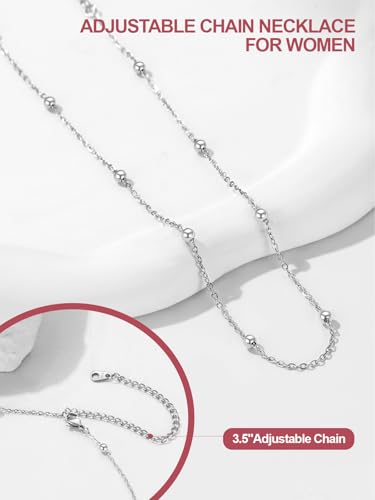 FOCALOOK Choker Necklace for Women, Double Layered Boho Beaded Choker Chain | Dainty 14K Gold Plated/Silver/Black Metal, Simple Small Satellite Beaded Chain Necklace, Hypoallergenic for Everyday Wear - color: 02.Satellite Beads-Silver