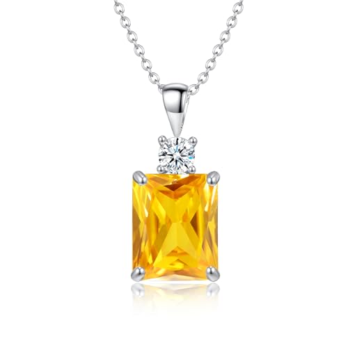 CiNily Rectangular Crystal Necklace for Women Trendy, Pendant Necklace with Chain 14K White Gold | Gold Plated Multicolor Birthstone Pendant Necklaces Boho Jewelry for Christmas Birthday Wedding - color: Silver-Yellow cz